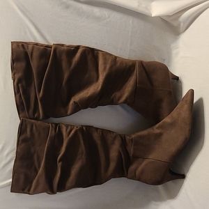 NWOT- women's brown suede tall boots with small heel-size 10